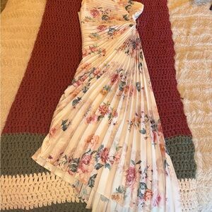 Floral Pleated One Shoulder Dress